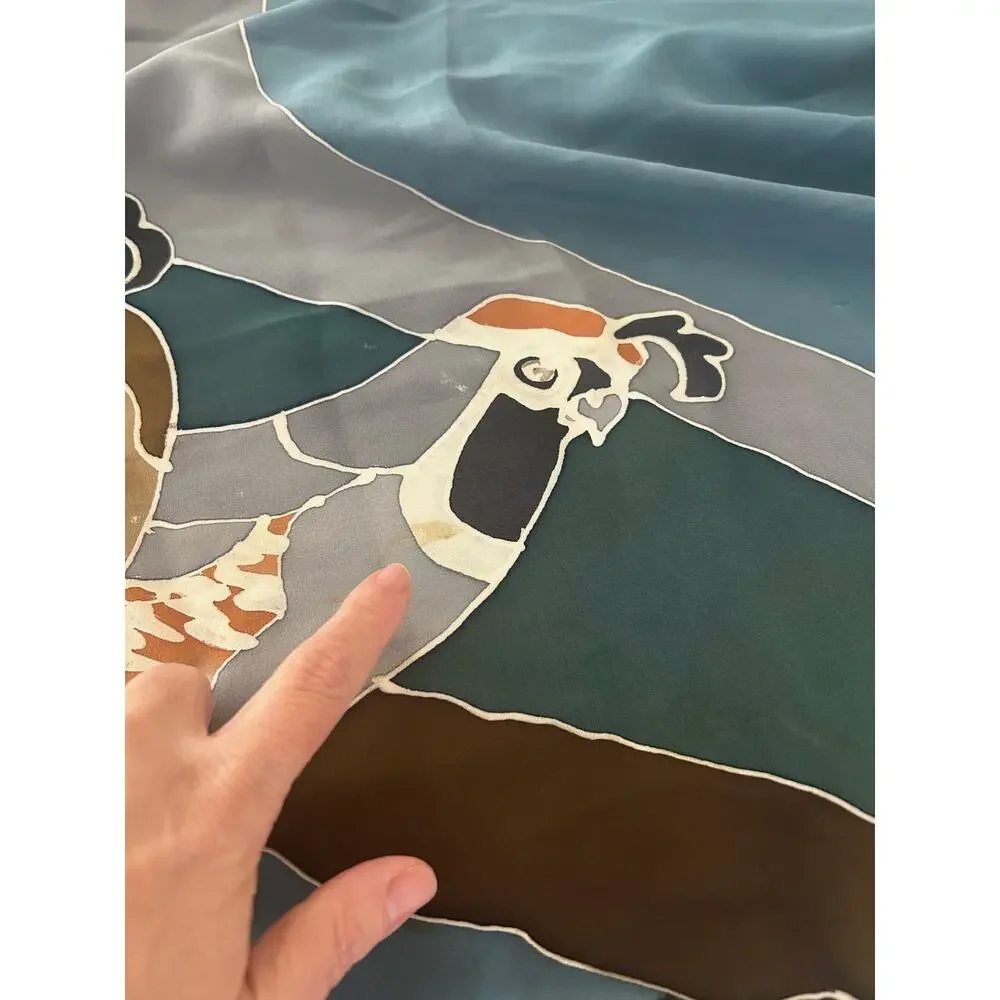 Deboragh McDonnell Signed Silk Scarf Hand Painted Birds 36x36 Designer Art Wrap
